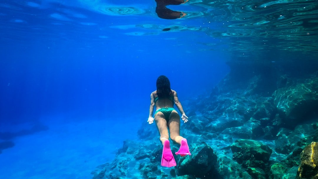 colorful swimming fins underwater