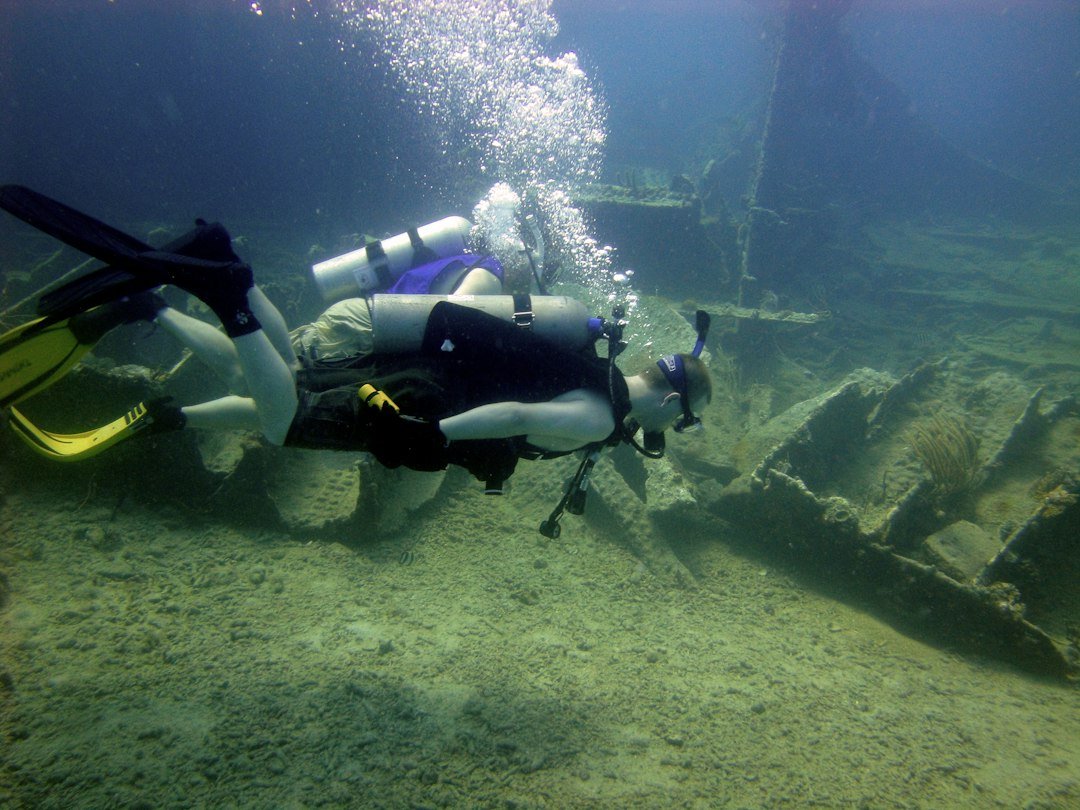 divers checking equipment underwater